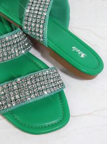 SHUZIA Dép bệt Nữ Pha lê kim cương màu trơn Hấp dẫn - màu xanh lá - Xem 2