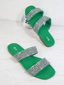 SHUZIA Dép bệt Nữ Pha lê kim cương màu trơn Hấp dẫn - màu xanh lá - Xem 4