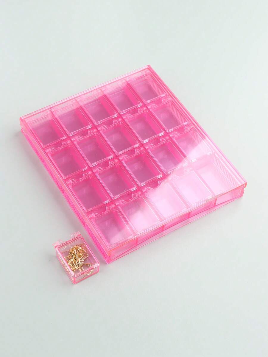 FULL BEAUTY 1 hộp lưu trữ trang trí móng tay di động & 1 nhíp - Màu Hồng Tươi - Xem 1