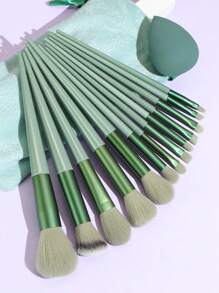 13pcs Makeup Brush Set & 1pc Makeup Sponge & 1pc Storage Bag,Brush Set,Makeup Brush Kit,Make Up Brush Set,Make Up Set Complete,Makeup Brush Set,Complete Makeup Kit,Brush Kit,Brushes Makeup Set,Makeup Gift Set,Set - Dark Green - View 1
