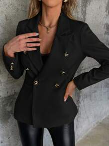 Aveloria 休闲纯色翻领双排扣西装外套