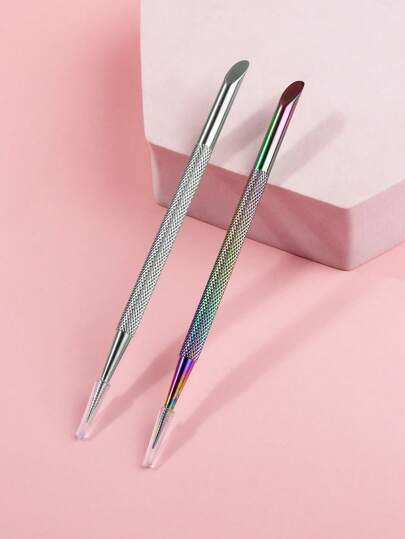 klimonla 1 pieza de barra de manicura para decoración de uñas, empujador de cutículas, removedor de piel muerta, herramientas de limpieza de acero inoxidable de doble extremo para uñas