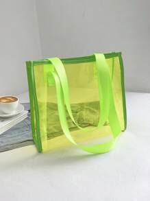 Neon Green Clear Shoulder Tote Bag PVC Double Handle Funky - Yellow - View 5