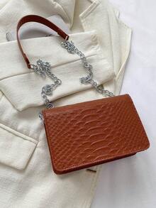 Mini Snakeskin Print Flap Square Bag Brown Fashionable - Brown - View 2