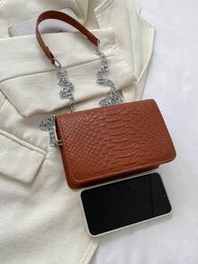 Mini Snakeskin Print Flap Square Bag Brown Fashionable - Brown - View 4