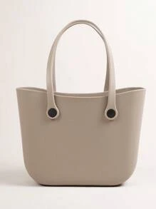 Túi đi biển trơn miệng rỗng màu trơn EVA, Túi giỏ nhiều màu, Túi xách nữ có tay cầm có thể tháo rời - Màu Khaki - Xem 4