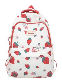 Strawberry Pattern Classic Backpack Fashionable Waterproof For Daily - Red and White - View 1