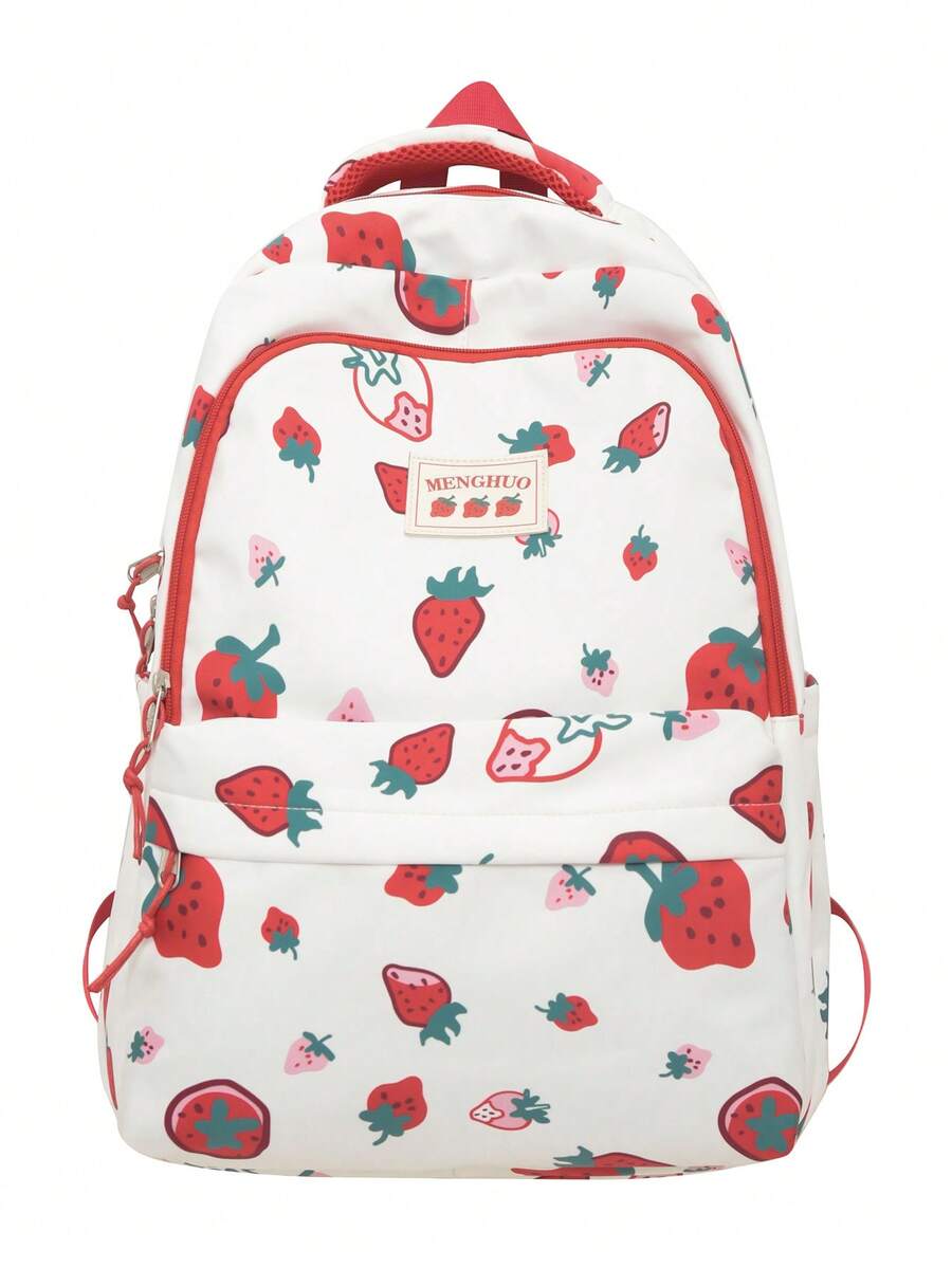 Strawberry Pattern Classic Backpack Fashionable Waterproof For Daily - Red and White - View 1