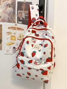 Strawberry Pattern Classic Backpack Fashionable Waterproof For Daily - Red and White - View 2