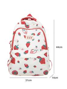 Strawberry Pattern Classic Backpack Fashionable Waterproof For Daily - Red and White - View 3