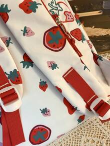 Strawberry Pattern Classic Backpack Fashionable Waterproof For Daily - Red and White - View 4