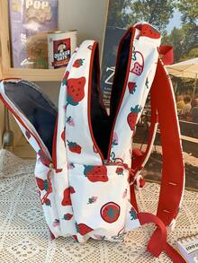 Strawberry Pattern Classic Backpack Fashionable Waterproof For Daily - Red and White - View 5