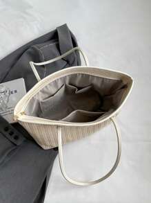 Letter Patch Decor Straw Bag Vacation Style Double Handle - Multicolor - View 3