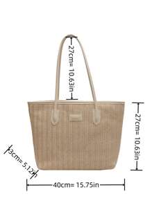 Letter Patch Decor Straw Bag Vacation Style Double Handle - Multicolor - View 4