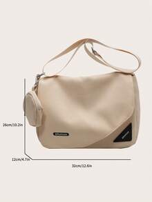 中等翻蓋郵差包極簡字母圖案可調整肩帶帶零錢包 - 白色 - 查看 3