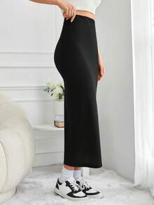 EURMUSE High Waist Solid Pencil Skirt - Black - View 4