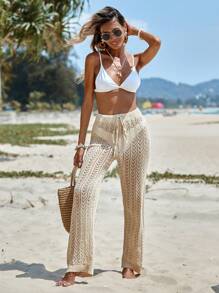EURMUSE Pointelle Knit Drawstring Waist Trousers Without Panty - Beige - View 3