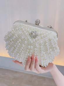 Glitter Bling,Shiny Glamorous,Elegant Mini Evening Bag Faux Pearl & Rhinestone Decor Glamorous, Perfect Bride Purse For Wedding, Prom & Party Events Dinner Bag For Party Girl,Woman,For Female Perfect For Party,Wedding,Prom,Dinner/Banquet,For Best Gift For Women