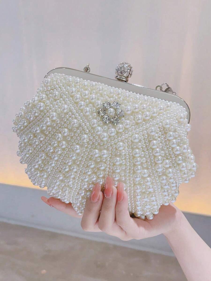 Glitter Bling,Shiny Glamorous,Elegant Mini Evening Bag Faux Pearl & Rhinestone Decor Glamorous, Perfect Bride Purse For Wedding, Prom & Party Events Dinner Bag For Party Girl,Woman,For Female Perfect For Party,Wedding,Prom,Dinner/Banquet,For Best Gift For Women