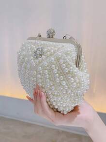Glitter Bling,Shiny Glamorous,Elegant Mini Evening Bag Faux Pearl & Rhinestone Decor Glamorous, Perfect Bride Purse For Wedding, Prom & Party Events Dinner Bag For Party Girl,Woman,For Female Perfect For Party,Wedding,Prom,Dinner/Banquet,For Best Gift For Women