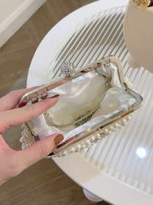 Glitter Bling,Shiny Glamorous,Elegant Mini Evening Bag Faux Pearl & Rhinestone Decor Glamorous, Perfect Bride Purse For Wedding, Prom & Party Events Dinner Bag For Party Girl,Woman,For Female Perfect For Party,Wedding,Prom,Dinner/Banquet,For Best Gift For Women
