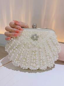 Glitter Bling,Shiny Glamorous,Elegant Mini Evening Bag Faux Pearl & Rhinestone Decor Glamorous, Perfect Bride Purse For Wedding, Prom & Party Events Dinner Bag For Party Girl,Woman,For Female Perfect For Party,Wedding,Prom,Dinner/Banquet,For Best Gift For Women