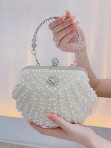 Glitter Bling,Shiny Glamorous,Elegant Mini Evening Bag Faux Pearl & Rhinestone Decor Glamorous, Perfect Bride Purse For Wedding, Prom & Party Events Dinner Bag For Party Girl,Woman,For Female Perfect For Party,Wedding,Prom,Dinner/Banquet,For Best Gift For Women
