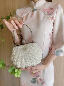 Glitter Bling,Shiny Glamorous,Elegant Mini Evening Bag Faux Pearl & Rhinestone Decor Glamorous, Perfect Bride Purse For Wedding, Prom & Party Events Dinner Bag For Party Girl,Woman,For Female Perfect For Party,Wedding,Prom,Dinner/Banquet,For Best Gift For Women