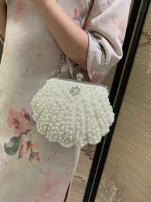 Glitter Bling,Shiny Glamorous,Elegant Mini Evening Bag Faux Pearl & Rhinestone Decor Glamorous, Perfect Bride Purse For Wedding, Prom & Party Events Dinner Bag For Party Girl,Woman,For Female Perfect For Party,Wedding,Prom,Dinner/Banquet,For Best Gift For Women