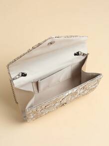 Flower Embroidered Envelope Bag Chain Fashion - Champagne - View 4