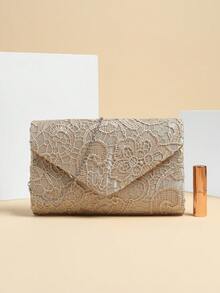 Flower Embroidered Envelope Bag Chain Fashion - Champagne - View 5