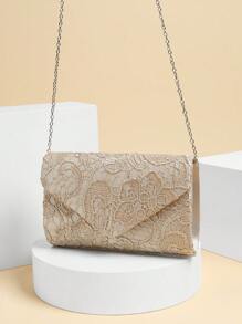 Flower Embroidered Envelope Bag Chain Fashion - Champagne - View 6