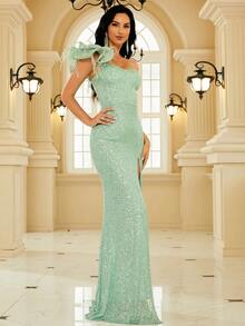 Missord Đầm Xù Dây kéo Tách cao màu trơn Buổi tiệc - Màu xanh Bạc hà - Xem 3