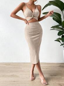 Chiquease Solid Cami Top & Split Thigh Skirt