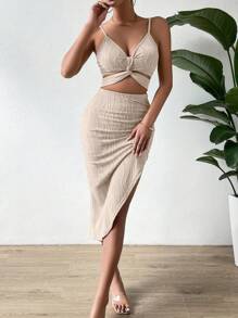 Chiquease Solid Cami Top & Split Thigh Skirt