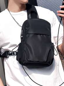 Black Backpack Lightweight Waterproof Hiking Bike Travel USB Charger Port Nylon Shoulder Bag - Black - View 3