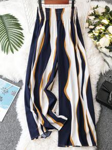 SHEIN Clasi Plus Colorblock Wide Leg Pants - Blue and White - View 1