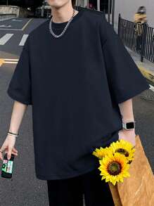 Manfinity EMRG Hombres Camiseta de hombros caídos con estampado de dibujos animados - Azul Marino - Ver 2