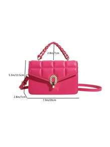 Túi vuông nhỏ dập nổi thời trang nắp gập màu hồng nóng bỏng - Màu Hồng Tươi - Xem 2