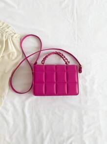 Túi vuông nhỏ dập nổi thời trang nắp gập màu hồng nóng bỏng - Màu Hồng Tươi - Xem 6