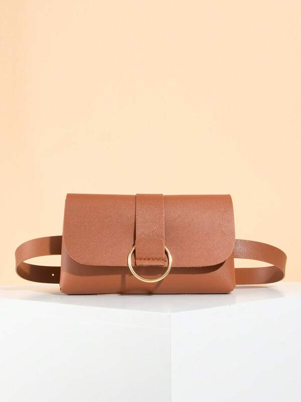 حقيبة مربعة ميني رفرف بديكور معدني بني