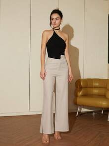 Solid One Shoulder Knit Top - Black - View 3