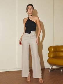 Solid One Shoulder Knit Top - Black - View 7