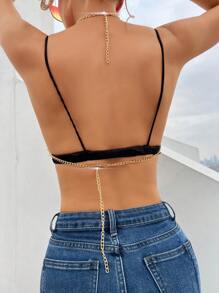Top árnes tachuela transparente de espalda abierta halter sin sujetador - Dorado - Ver 2