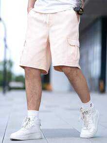 Manfinity EMRG Men Cotton Flap Pocket Side Drawstring Waist Cargo Denim Shorts - Khaki - View 7