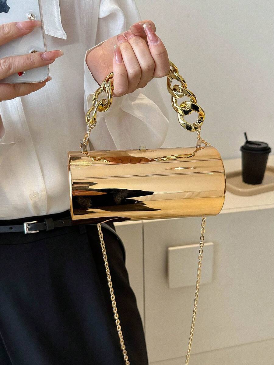 Túi Bucket Mini Chuỗi trang trí kim loại Funky, ví cô dâu hoàn hảo cho các sự kiện đám cưới, vũ hội & tiệc tùng - Vàng - Xem 1