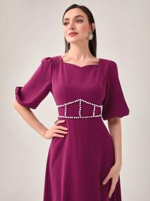 Modelyn Colorblock Puff Sleeve Ruffle Hem Dress - Purple - View 5