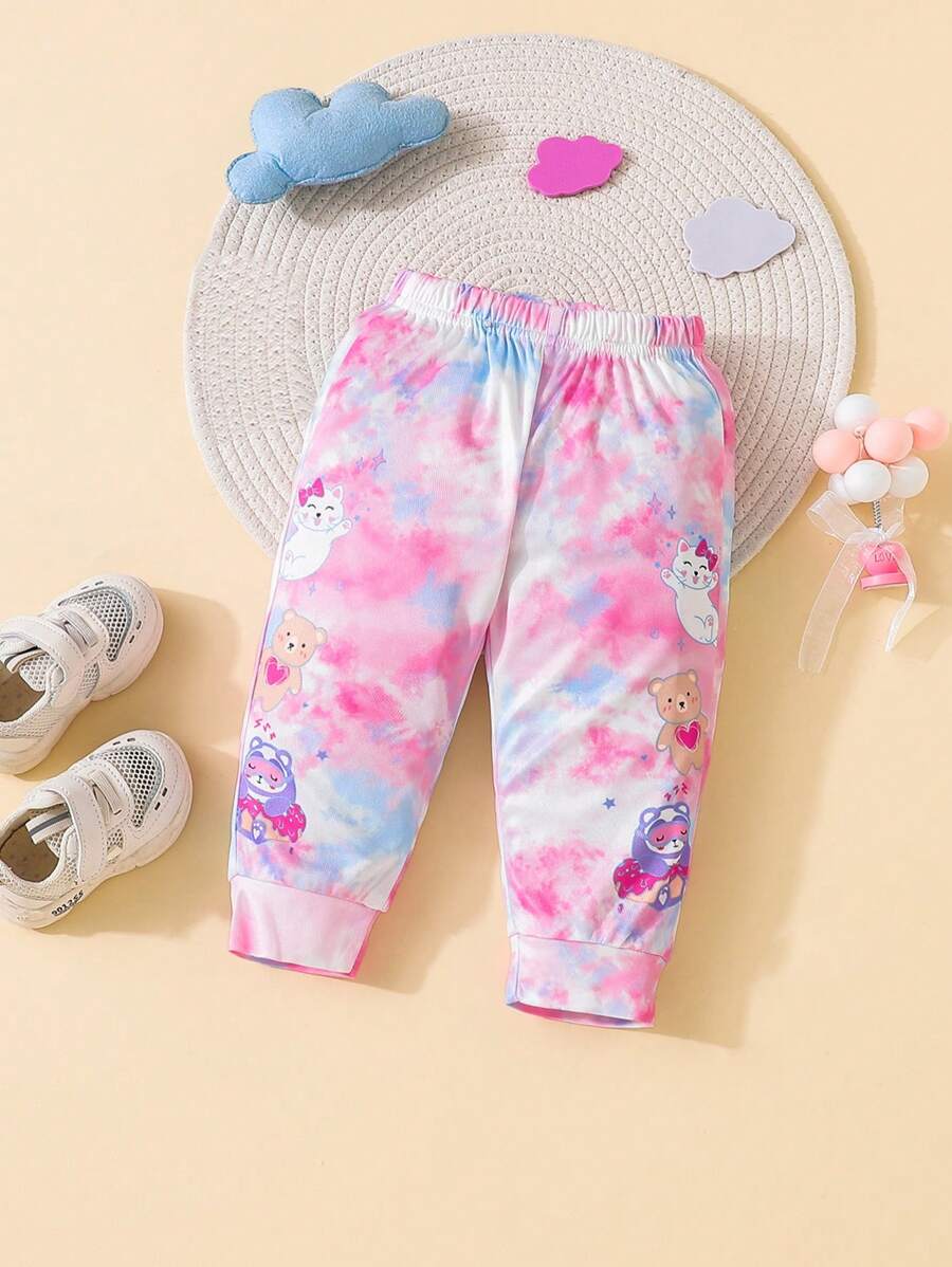 SHEIN 嬰兒紮染卡通圖案長褲 - 彩色 - 查看 1