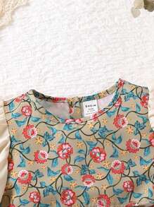 SHEIN Baby Girl Floral Print Ruffle Trim Top & Skirt - Multicolor - View 6
