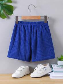 SHEIN 小男童字母補丁細節短褲 - 藍色 - 查看 2